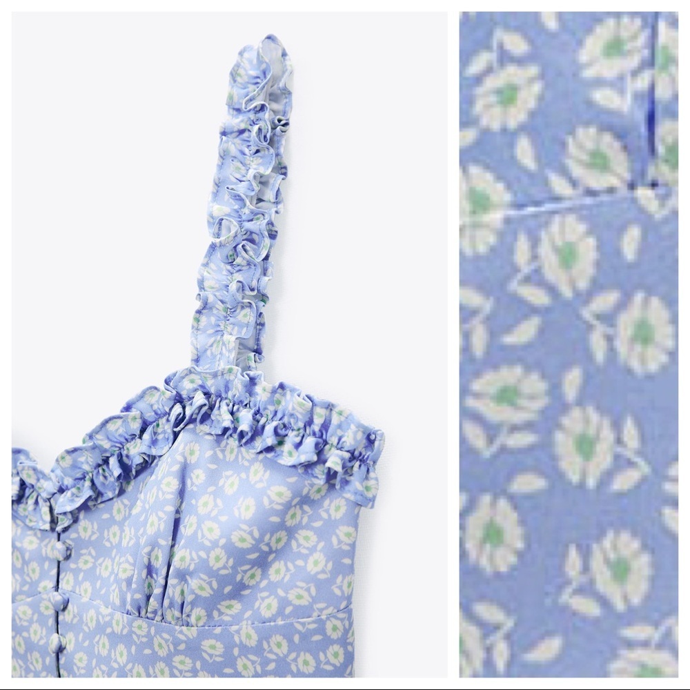 Zara Blue Floral Ruffle Top - Picture 4 of 8